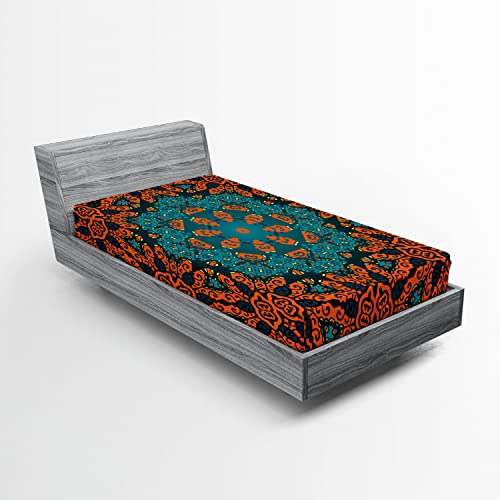 Ambesonne Psychedelic 2 Pack Fitted Sheet, Floral Boho Hippie, Bed Cover All-Round Elastic Deep Pockets 2 Pieces, Package Contains 2 Twin XL Size Fitted Sheets, Orange Teal
