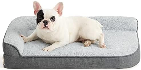 Lesure Orthopedic Dog Bed for Medium Dogs - Medium Washable Dog Beds with Waterproof Liner and Removable Cover - L Chaise Pet Beds with Cozy Faux Fur Linen Fabric, 30x20 inch, Grey