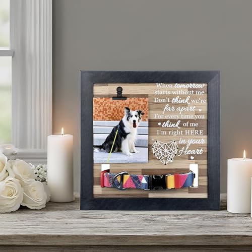 ECLJRZY Dog Memorial Picture Frame, Pet Loss Sympathy Gift, Pet Memorial Picture Frame for Dogs, Wooden dog memorial frame with Collar Holder, Pet Remembrance Gift Dog Frame