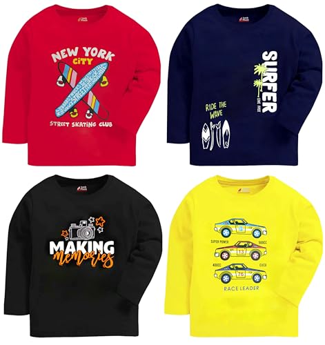 Image of Lush Plush Boys Cotton Full Sleeves Printed T-Shirt (Multicolor) Combo Pack