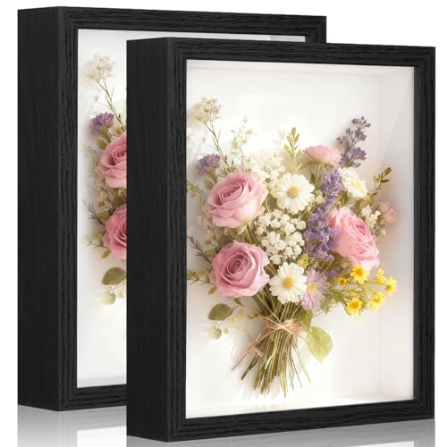 2 Pack Shadow Box Frame 11x 14 - Wood Deep Shadowbox with Glass Shadow Boxes Display Cases Suitable for Photos Dried Flowers Handicrafts Picture Frames for Wall Hanging Tabletop (Black)