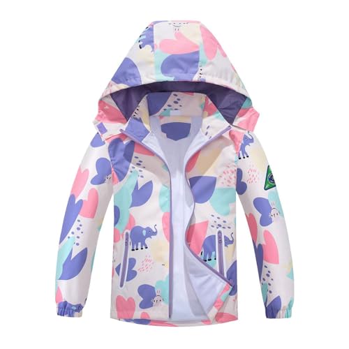 Generisch Chaqueta cortavientos para niñas con impermeable extraíble transpirable para el aire libre ocio escuela primavera impermeable ligero, Color lila claro., 7-8 años