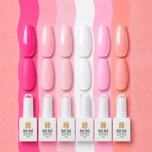 Image of Bolt Bee Gel Polish Kit - 6 Colors Light Soft Sakura, White & Nude Shades | Spring Soak-Off Gel Nail Polish Set for Manicure & Nail Art at Home (18)