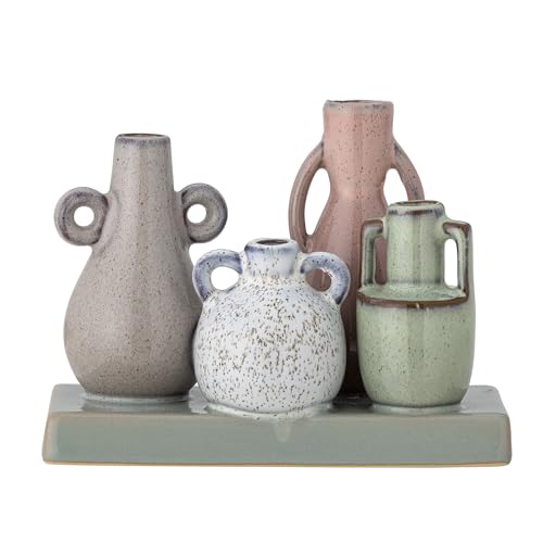 Bloomingville Grüne Steingutvase Aidan von Creative Collection, süße kleine Vase mit Botanik-Motiv für kleine Blumendekorationen, perfekt für den gedeckten Tisch, einzigartige Glasurfarbvariationen,