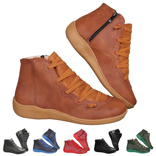 Ankle Boots for Women Side Zipper Low Heel Ankle Booties Arch Support Lace up Boots Comfortable Slip On Flats4