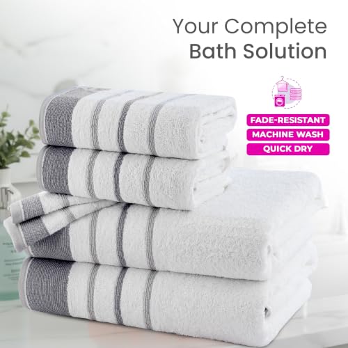 Image of Casa Copenhagen, Germany Design - White Bay Super Soft Collection 100% Cotton 6 Piece Towel Set, Includes 2 Bath Towels 2 Hand Towels 2 Washcloths - Grey & Grey
