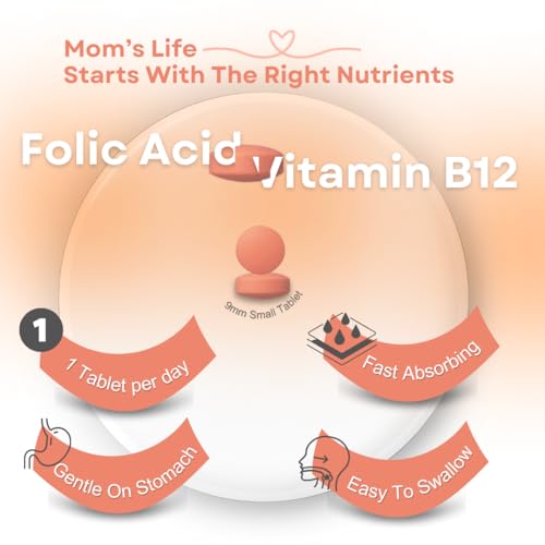 Folic Acid 800mcg with Vitamin B12 365 Tablets – High Strength Supplement Women Health Pre Pregnancy Supplements, B12 for Women - Image 3