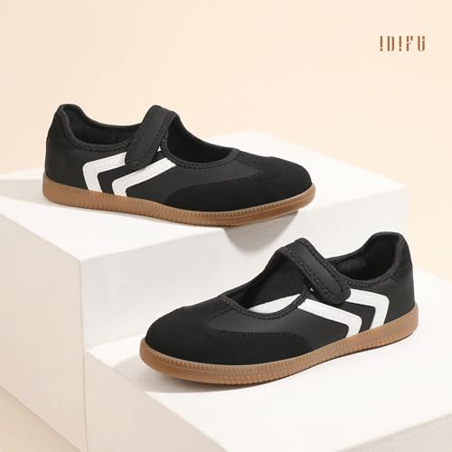 Image of IDIFU Mary Jane Sneakers for Women Retro Fashion Casual Ballet Flats | Lightweight Memory Foam Insole Non-Slip Hook and Loop Spring Tennis Walking Shoes
