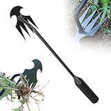 HUZHIBING Garden Weed Pulling Tool, 2025 New Stainless Steel Weeder Tool，Grandpas Weeder Tool with Handle, Puller Tool 4 Tooth Manganese Steel, for Gardening Backyard Farm