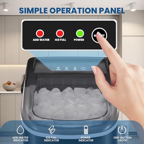 Image of Kndko Countertop Ice Maker, 26.51lbs /24H, Makes 9 Bullet Ice Cubes in 6 Mins, with Self-Cleaning Portable Ice Machine for Home Kitchen Bar Camping, Black