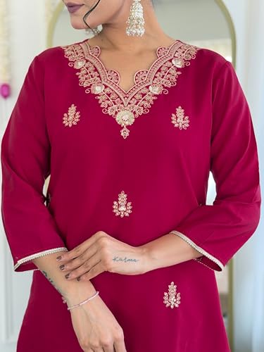 Image of Naixa Women's Viscose Embroidered Straight Kurta with Pant and Dupatta Sets (Available in Plus Size) (NX-674)