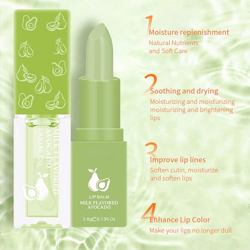 Avocado Lip Oil Lip Balm Set, Tinted Lip Balm, Fruit-Flavored Lipstick Sets For Women, Plumping Lip Oil, Non Stick Aloe Vera Lip Balm For Lip Repair, Plumping Lip Balm For Lip Care, 2pcs - Image 5