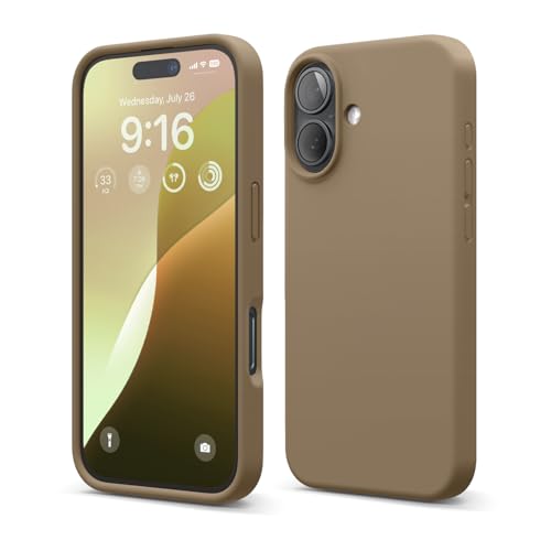 elago Compatible con Funda para iPhone 16, Funda de Silicona Líquida Premium, Funda Protectora de Cuerpo Completo, A Prueba de Golpes, Forro de Microfibra Suave Antirrayas (Marrón)