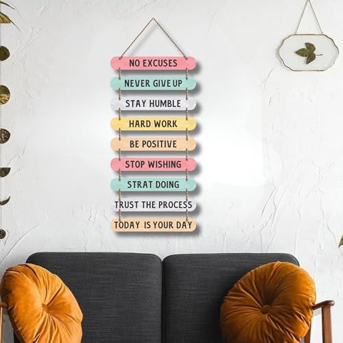 Image of Dakshestry Artworks Motivational Wall Hanging Decor - 9 Piece Wooden Inspirational Quotes Sign - Positive Affirmations Hanging Board for Office, Bedroom, Living Room, Gym