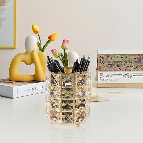 Biiange Porta-canetas de cristal, suporte multiuso para canetas, organizador de mesa para mesa e esc