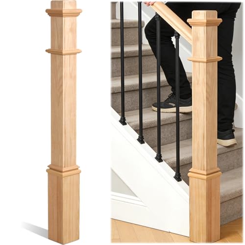 tonchean 1 Pcs 48 Inch Red Oak Newel Post for Staircase Railing Replacement