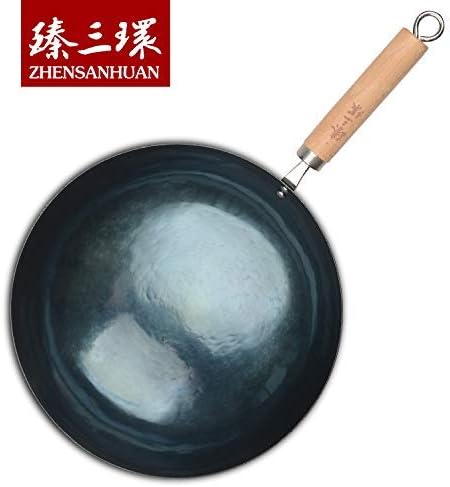 Wok de hierro martillado a mano ZhenSanHuan 32 cm con mango de madera miniatura 6