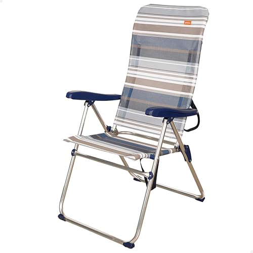 AKTIVE Silla alta de playa, Silla exterior, Silla con respaldo reclinable, 47x66x108 cm, altura del asiento 42 cm, asa para transportar, tacos antideslizantes, (62602)