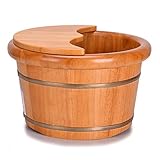 フットバススパフットバスタブ、ペディキュアとマッサージ用の厚くて丈夫な木製スパ盆、疲れて痛む足を浸すのに最適、大きなフットバスバケツとソーカーボウル24cm,Yellow Wood Color+cover