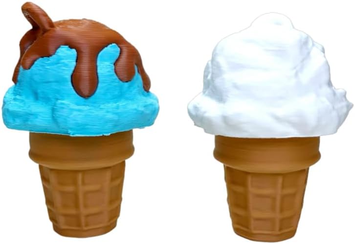 Ice Cream Cone-Shaped Desktop Stress Relief Toy Waffle Cone Design with Colorful Chocolate Chip Patterns 3D Printed Decorative Set (Blue)