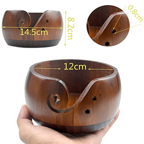 Image of Joyeee Wooden Handmade Knitting Bowls - Large Round Woven Wool Bowl for DIY Crocheting Home Decor & Needlework - 6 * 3.1 Inch