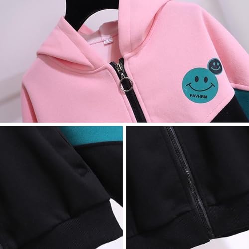 linboo Kinder Jogginganzug Mädchen Sportkleidung Set Sweatjacke und Jogginghose Sportanzug Trainingsanzug Activewear, Schwarz, 146-152(Herstellergröße: 160)