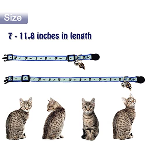 Image of 2 Pack Glow in The Dark Cat Collar with Bell Breakaway Safety Cat Puppy Collars with Pendant Red and Blue