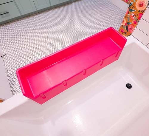 Image of Tub Topper® Bathtub Splash Guard Play Shelf Area - Toy Tray Caddy Holder Storage - Suction Cups Attach to Bath Tub - No Mess Water Spill in Bathroom - Fun for Toddlers Kids Baby (Pink)