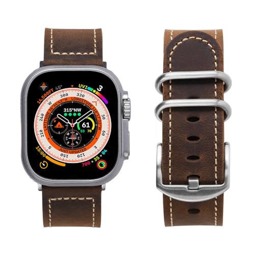 KONAFEI Band Compatible with Apple Watch Ultra 2/1 Band 49mm 45mm 44mm 42mm Series 9/8/SE/7/6/5/4/3/2, Vintage Leather iWatch Strap for Men Women (42/44/45/49mm-L, Brown)