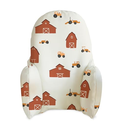 Image of Yeah Baby Goods Wipeable Cushion Cover (Red Barns and Tractors) - Compatible with The IKEA Antilop Highchair - Soft, Waterproof Baby High Chair Cover