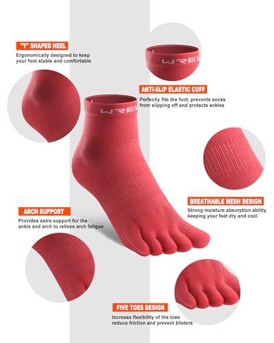 Image of WRELS Coolmax Toe Socks for Men Women,Athletic High Performance Cushion Crew Socks for Running Working(3 Pairs)