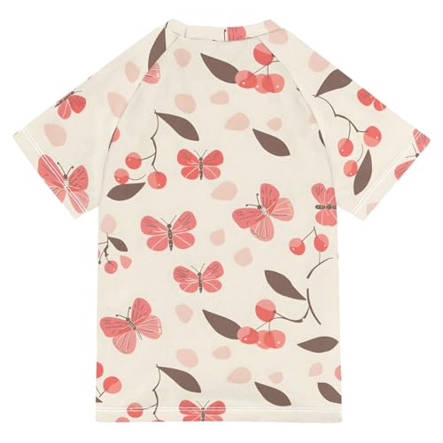 ALAZA Kids Rash Guard Girls Toddler Swim Shirts Short Sleeve Cherry Butterfly Pink UPF 50+ 3T2