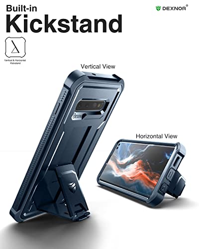 Image of Dexnor for Samsung Galaxy S10+ Plus Case, [Built in Screen Protector and Kickstand] Heavy Duty Military Grade Protection Shockproof Protective Cover for Samsung Galaxy S10 Plus Blue