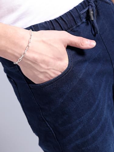 Image of The Indian Garage Co Men Regular Fit Solid Mid-Rise Stretchable Denim Cargo Joggers