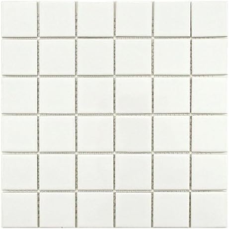 2" x 2" Essential White Matte Finish Ceramic Mosaic Tile on mesh Mount