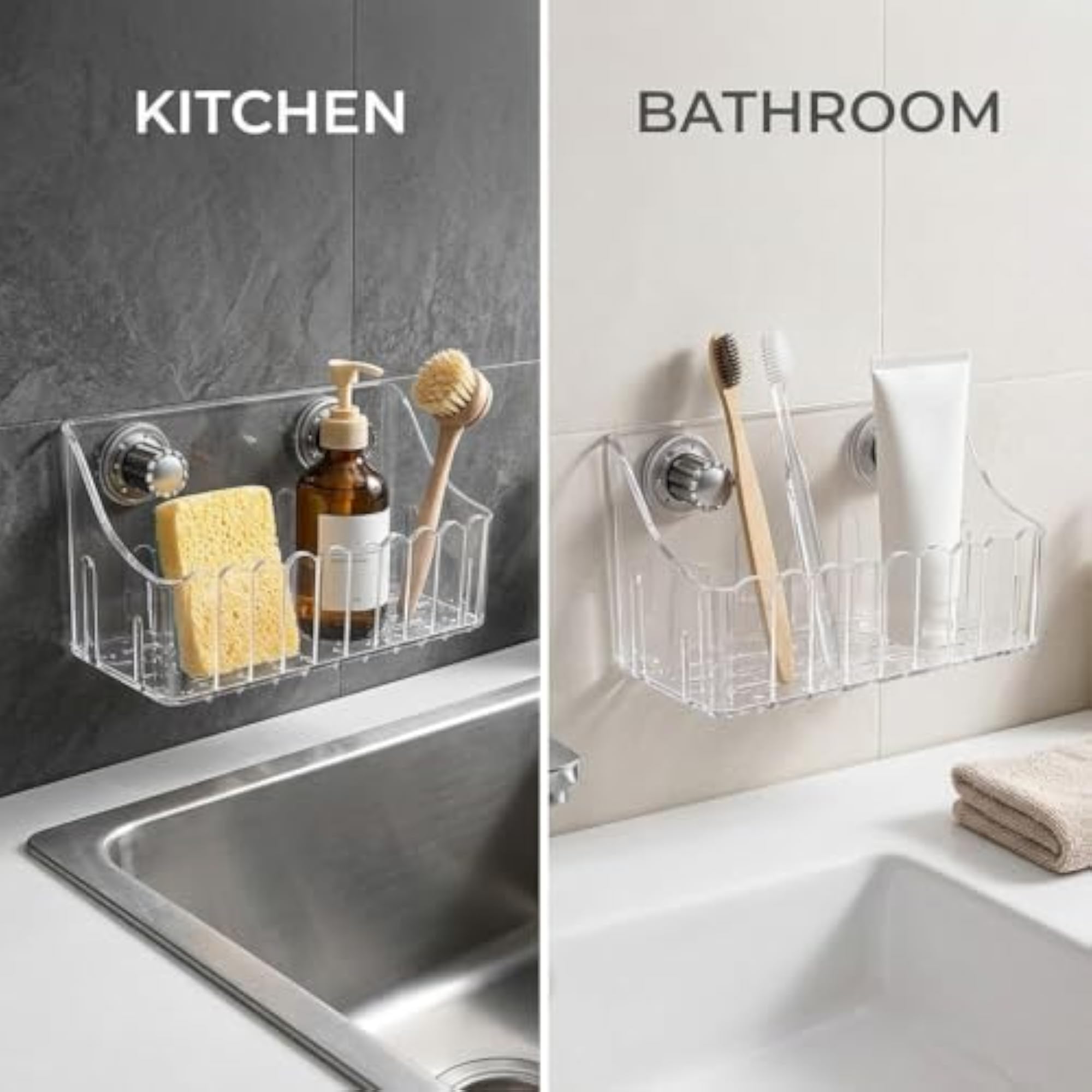 Kitchen Sink Organizer with Strong Suction Cups, Transparent ABS