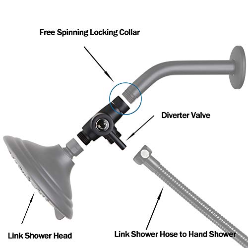 Solid Brass Shower Arm Diverter for Hand Held Showerhead and Fixed Shower Spray Head ∣ G 1/2 3-Way Bathroom Universal Shower System Replacement Part (Matte Black) - Thumbnail 2