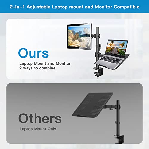 Huanuo Laptop Monitor Mount With Tray For 13- 27 Inch, Fully Adjustable Laptop Notebook Desk Mount Stand Up To 17 Inch, Weight Up To 22Lbs, Extension With Clamp And Grommet Mounting Base #TOP2