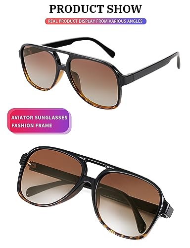 Image of FEISEDY Vintage Retro 70s Plastic Aviator Sunglasses Women Men Classic Large Squared Frame B2751