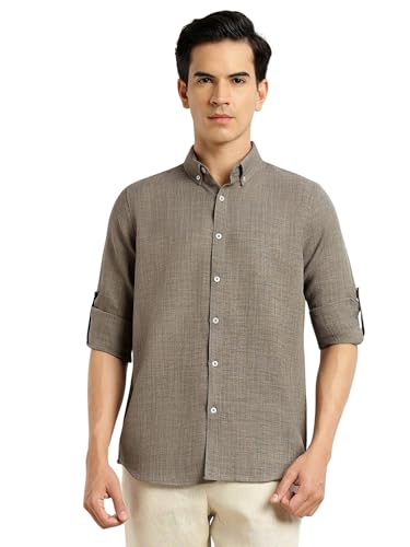 Image of Thomas Scott Men's | Solid | Textured Fabric | Full Sleeve | Slim Fit | Polyester-Blend | Spread Collar | Casual Shirt