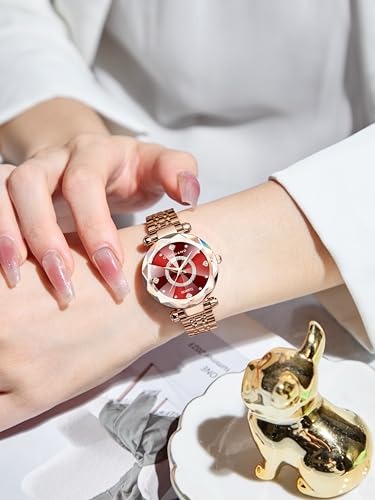 Giordano Analog Watch for Women, Rose Gold, Red - Image 3