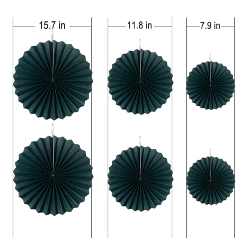 Image of MOWO Dark Green Paper Fans Hanging Decoration, 6pc | birthday graduation wedding retirement baby shower new year summer jungle party decoration