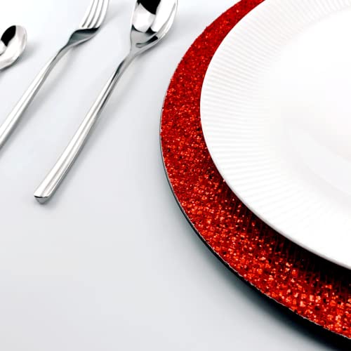 Fuxingyp Glitter Plastic Charger Plates Set Of 6 Round 13 Inch Serving Plates For Dinner Wedding Party Decoration (Red) #TOP5