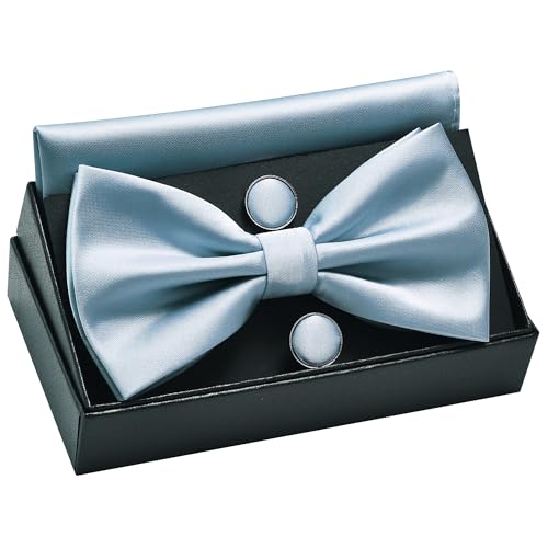 Image of GUSLESON Men's 3-pc Solid Color Bow Tie Gift Set - Double‑Fold Pre-Tied Bow Tie, Pocket Square, Cufflinks - Wedding Formal Party