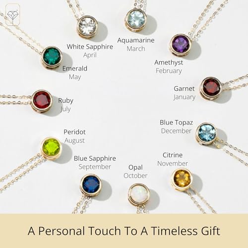 MAX + STONE 14K Gold Gemstone Pendant with 7mm Round Bezel Birthstone | Dainty Round Necklace for Women with Gold 18 Inch Cable Chain | Secure Clasp Pendants with Gift Box4