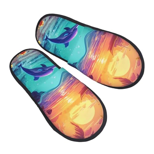 Hawaiian Island Dolphin Print Women Slippers Home Furry Shoes Keep Men Couples Shoes Warm For Women-2
