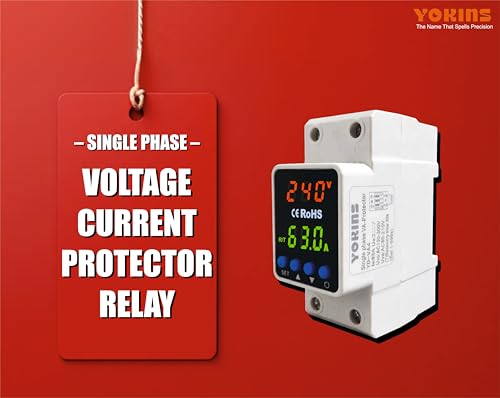 Image of YOKINS Advanced Adjustable Over & Under Voltage Protector Relay with Overcurrent Protection | 63A 230V DIN Rail Mounted | Auto Reconnect | Fast 0.1s Response | Home & Industrial Use (YD-VA4)