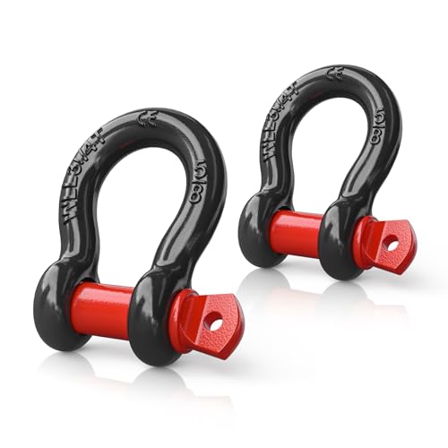 Image of Nilight 2 Pack Small Shackles 5 /8 inch D-Ring Shackle 3.25 Ton (7165 Lbs) Capacity Heavy Duty Off Road Recovery Shackle Kit for Cars and Other Applications for Tie Downs, Black Red