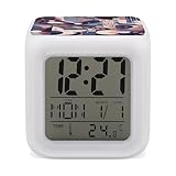 FekiLoot Linee geometriche astratte piccola sveglia digitale con data temperatura grande display a LED numero con 7 colori che cambiano orologio da scrivania per camera da letto comodino comodino