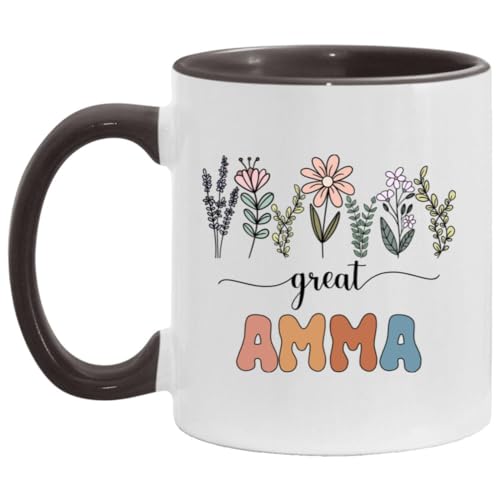 GordonDesign Grande regalo Amma – Tazza floreale – Regalo per la nuova grande Amma – Annuncio di gravidanza – Amma – Regalo per la festa della mamma – Regalo di compleanno – Black Accents Mug 325 ml